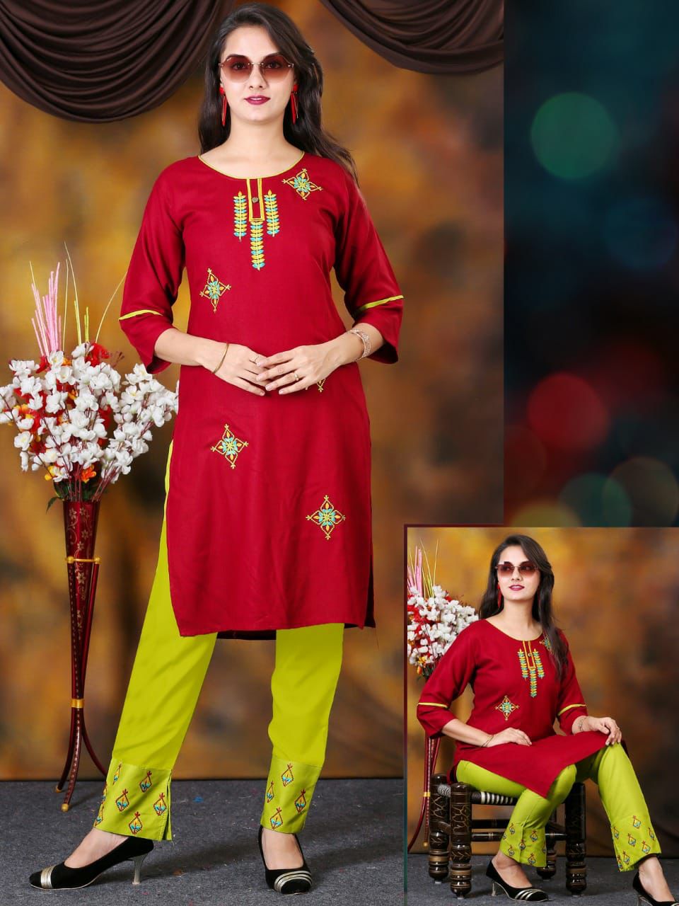 Beauty Queen Checkmate Ethnic Wear Designer Rayon Kurti With Bottom Collection